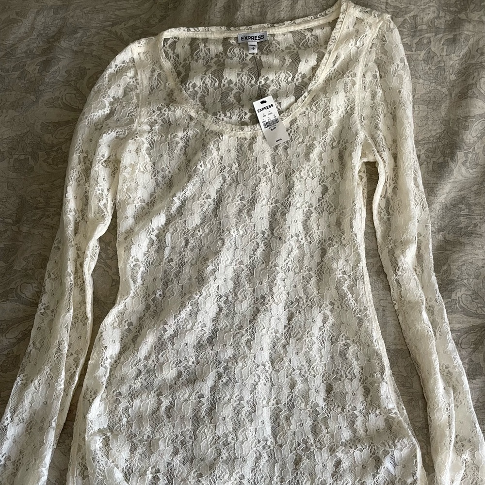 Long sleeve ivory lace top